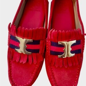 Tory Burch Red Loafers with Gold Accent
